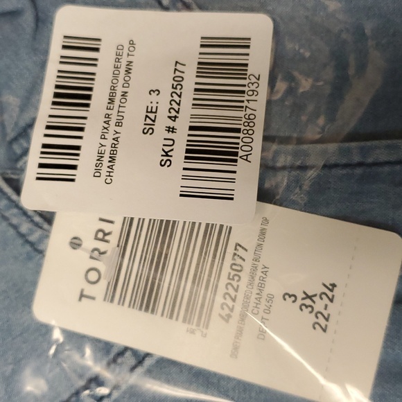 ❤️NWT VINTAGE TORRIID DISNEY PIXAR MONSTERS INC BUTTON TOP - CHAMBRAY PLUS SIZE - Picture 9 of 16